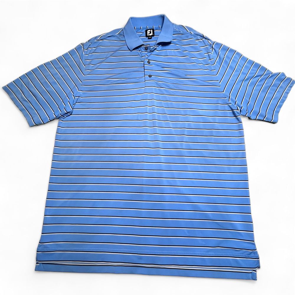 FootJoy FJ Blue White Black Striped Moisture Wicking Golf Polo Shirt Men's XL